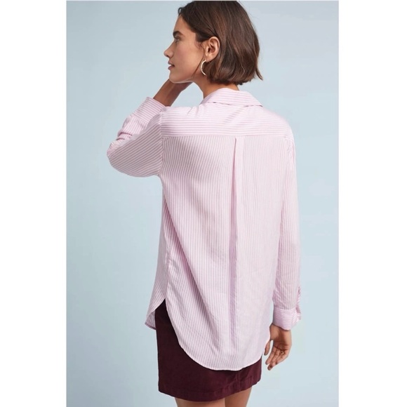 Maeve Anthropologie Size M Zadie Striped Button Up Top Pink White - Picture 2 of 8